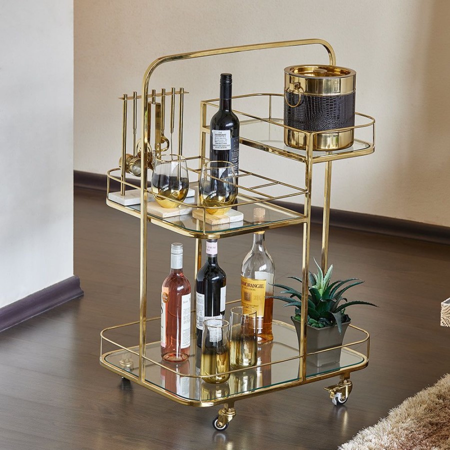 Bar Furniture GlasKart | Bar Trolley Luna, Gold