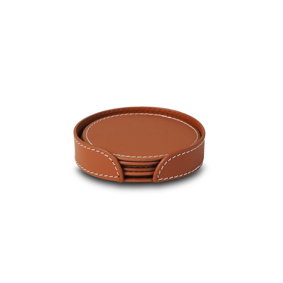 Accessories Three Sixty | Round Coasters, , Set Of 6 Cognac