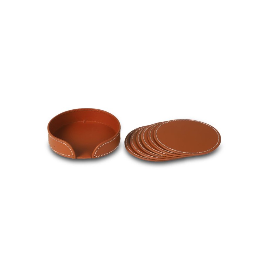 Accessories Three Sixty | Round Coasters, , Set Of 6 Cognac