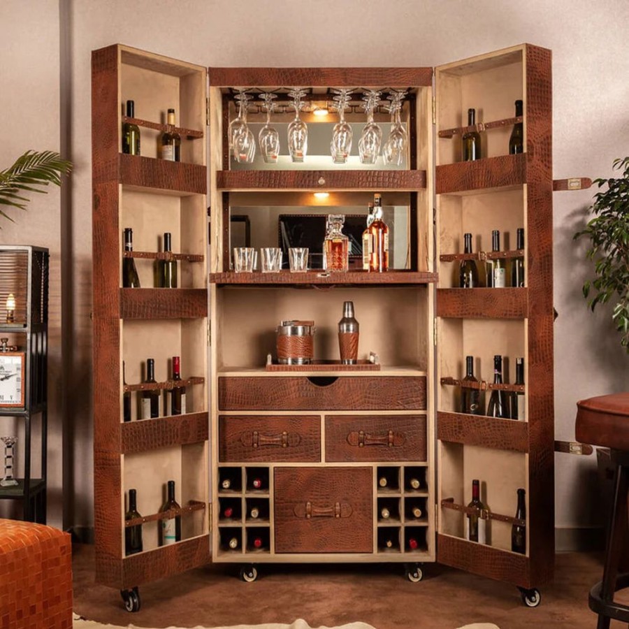 Bar Furniture Three Sixty | Artemis Tall Leather Bar, Brown