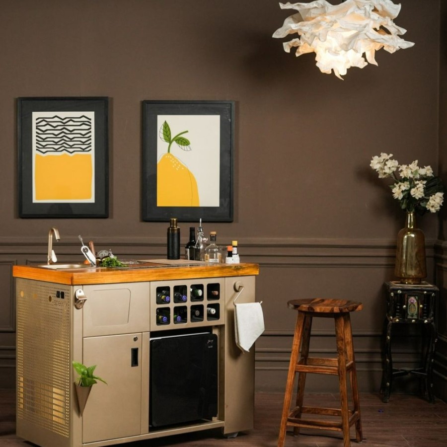 Bar Furniture Haus of Bars | Model Z Home Bar, Wooden Top Gold Lattice