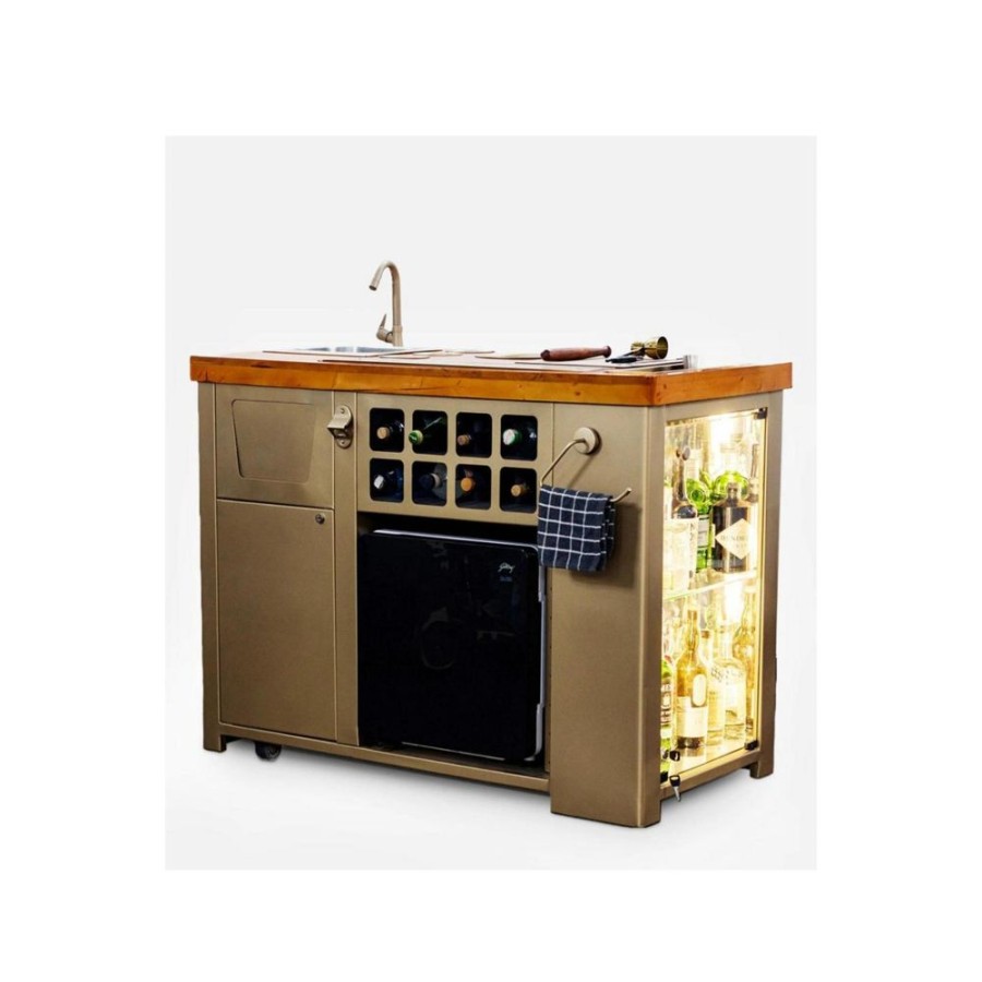 Bar Furniture Haus of Bars | Model Z Home Bar, Wooden Top Gold Lattice