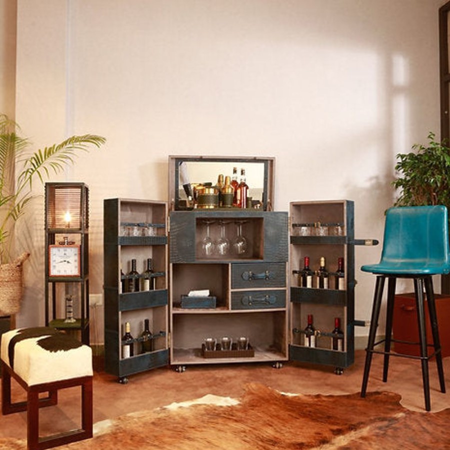 Bar Furniture Three Sixty | Mandalay Top Open Leather Bar, Blue