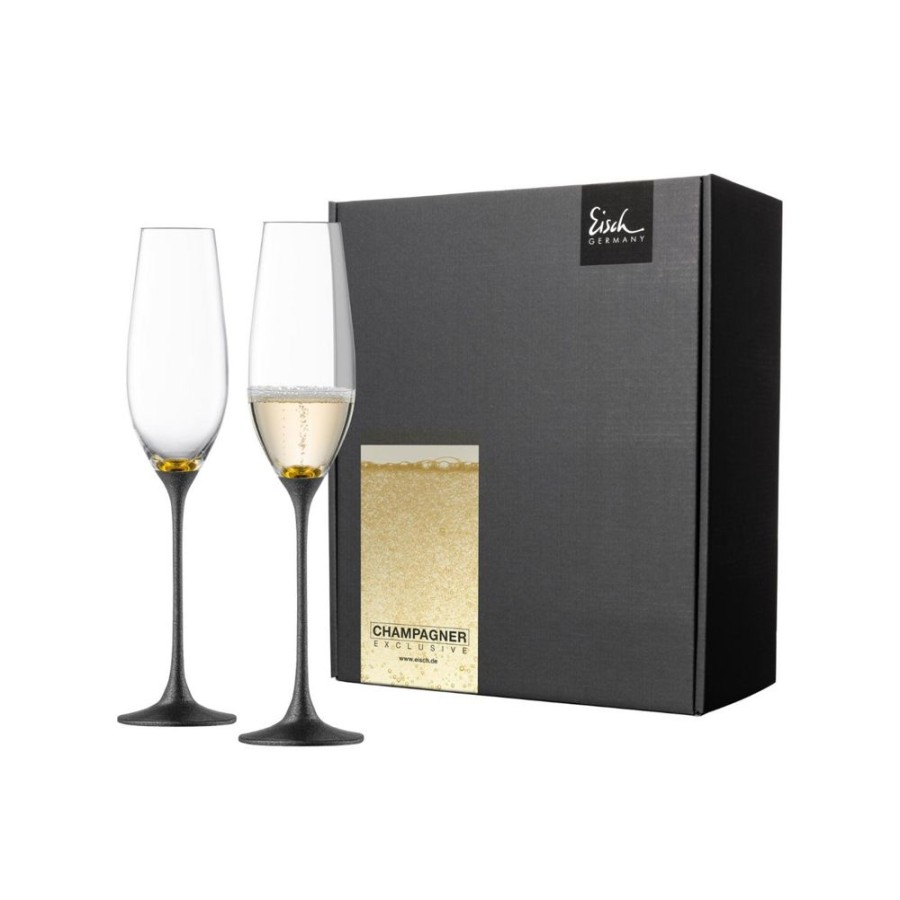 Glassware Eisch | Champagne Exclusive Glass, Gold & Black, Set Of 2