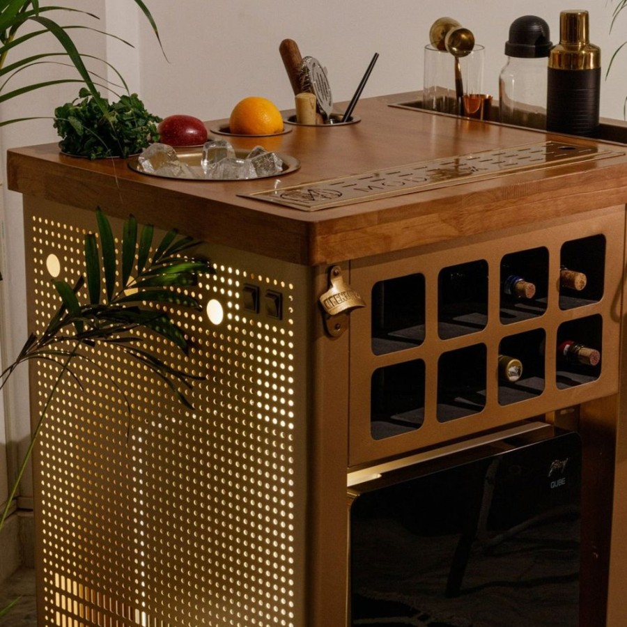 Bar Furniture Haus of Bars | Model X Home Bar, Gold Lattice & Wooden Top Finish