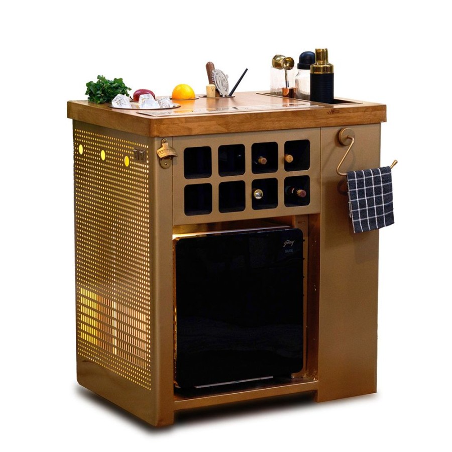 Bar Furniture Haus of Bars | Model X Home Bar, Gold Lattice & Wooden Top Finish