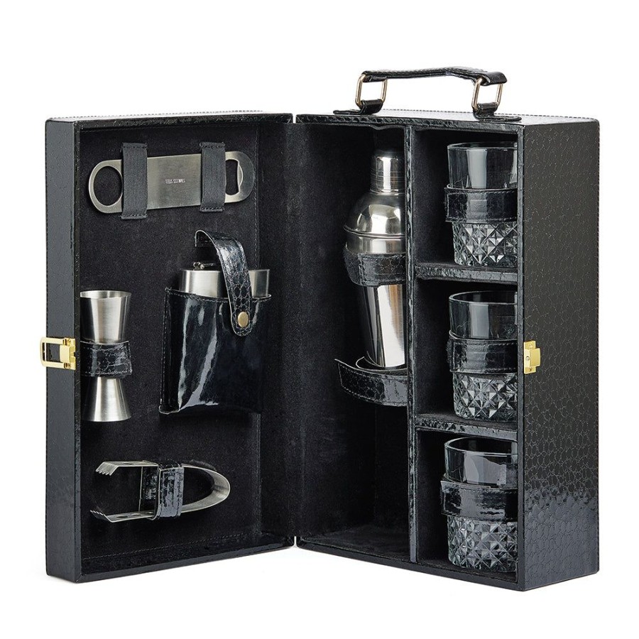 Accessories GlasKart | 3 Glass Set, Faux Leather - Croco Black