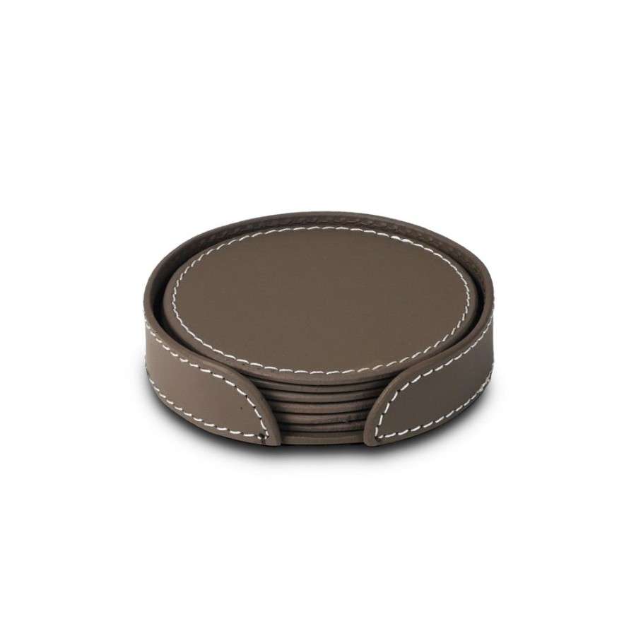 Accessories Three Sixty | Round Coasters, , Set Of 6 Taupe