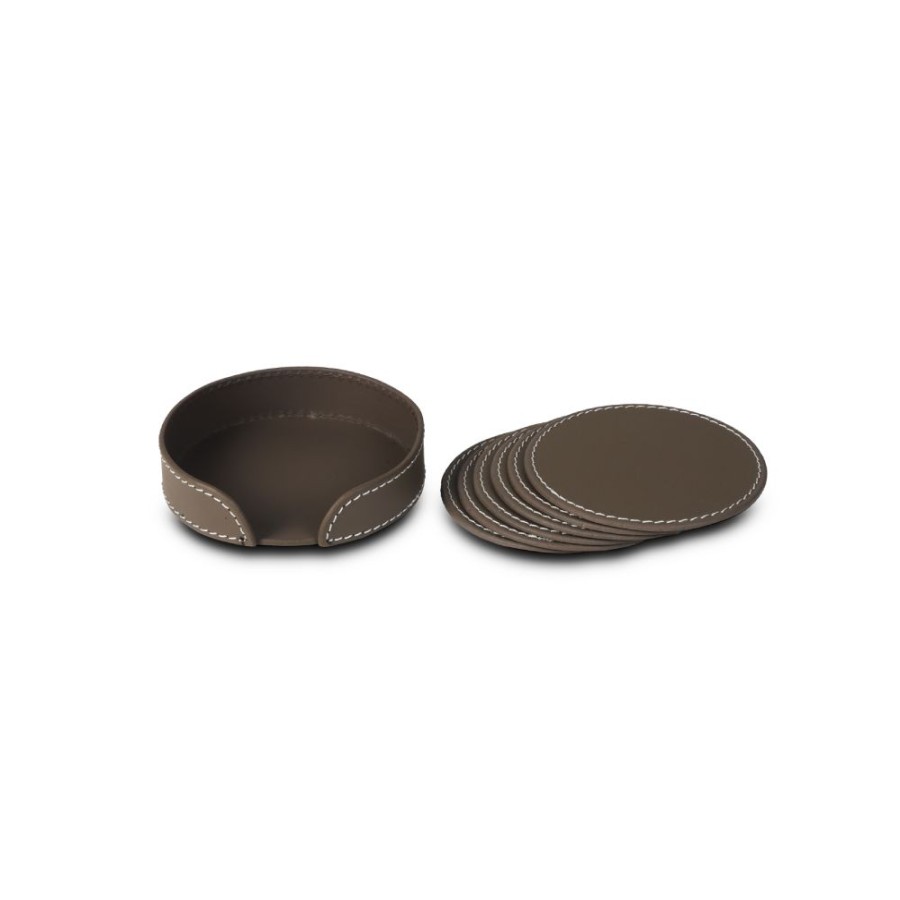 Accessories Three Sixty | Round Coasters, , Set Of 6 Taupe