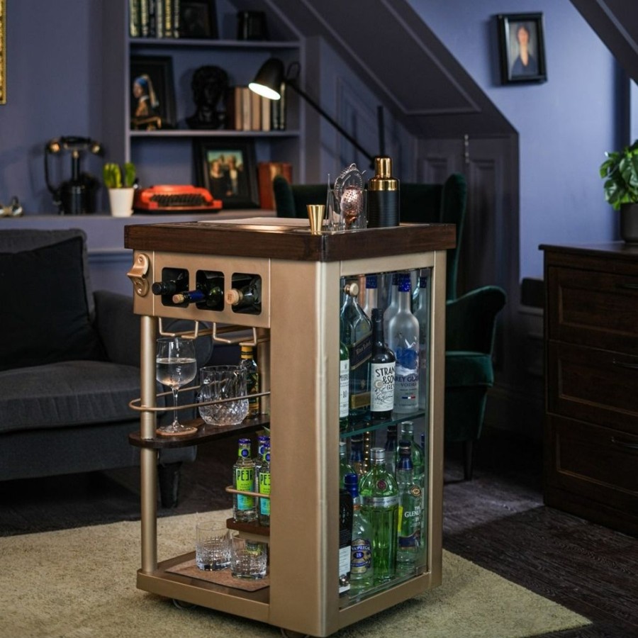 Bar Furniture Haus of Bars | Model Y Bar Trolley, Gold Finish Metal Top