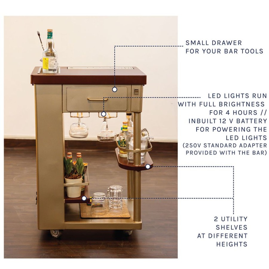 Bar Furniture Haus of Bars | Model Y Bar Trolley, Gold Finish Metal Top