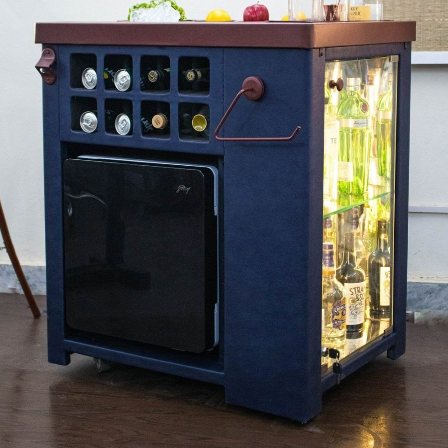 Bar Furniture Haus of Bars | Model X Home Bar, Leather Blue Finish