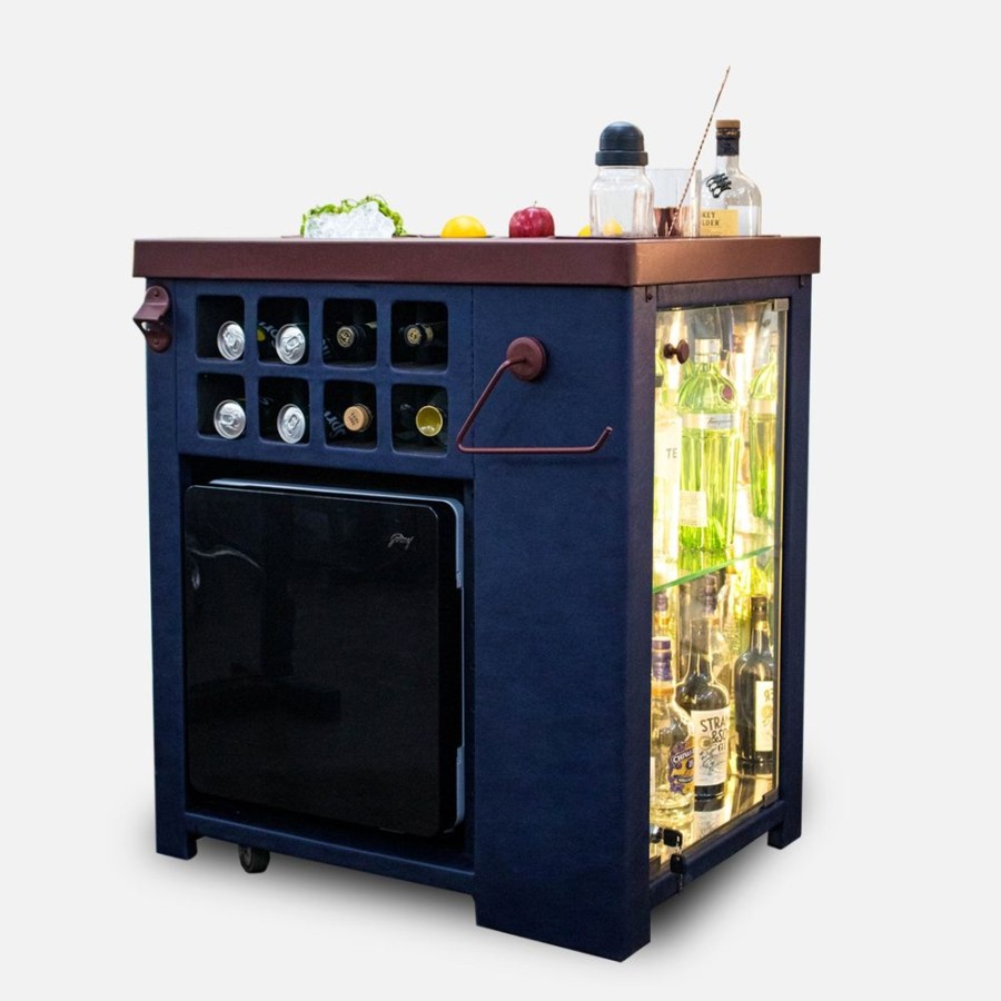 Bar Furniture Haus of Bars | Model X Home Bar, Leather Blue Finish