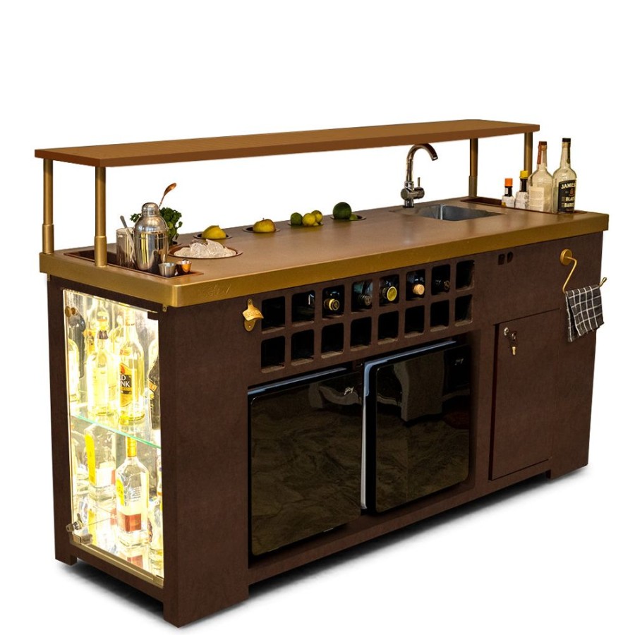 Bar Furniture Haus of Bars | Double Model X Home Bar, Leather Vinyl & Matt Gold Finish