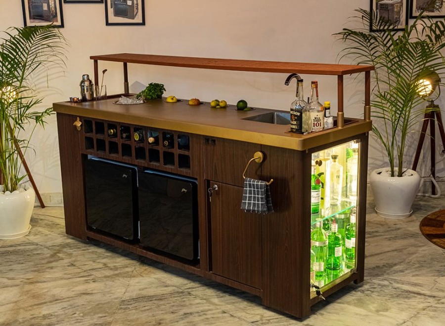 Bar Furniture Haus of Bars | Double Model X Home Bar, Leather Vinyl & Matt Gold Finish